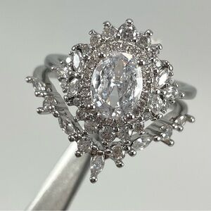 Beautiful Wedding Band Set Vintage Look Art Deco Diamond CZ Silver Plated Ring